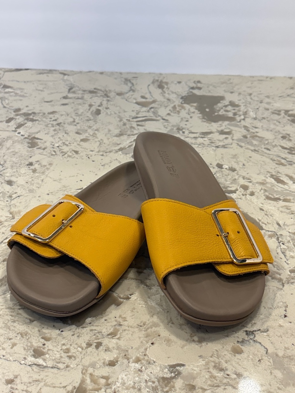 Naot Tahiti Slide Sandals Marigold Leather Large Buckle Sz 39